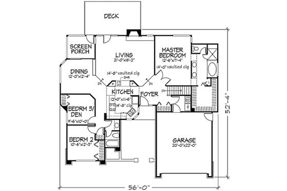 Floor Plan - Main Floor for Traditional House Plan #320-441 - 2 bed, 2 bath
