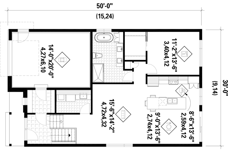 Architectural House Design - Floor Plan - Main Floor for Modern House Plan #25-5046 - 3 bed, 2 bath