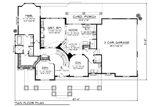 Floor Plan - Main Floor for Bungalow House Plan #70-955 - 4 bed, 3.5 bath
