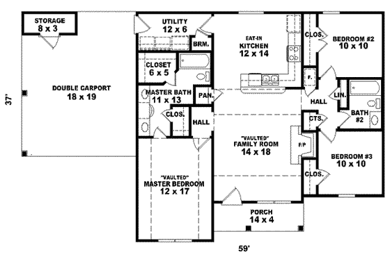 Floor Plan - Main Floor for Traditional House Plan #81-1386 - 3 bed, 2 bath