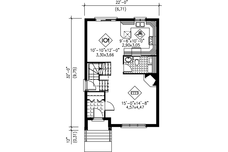 House Plan Design - Floor Plan - Main Floor for Traditional House Plan #25-261 - 3 bed, 1.5 bath
