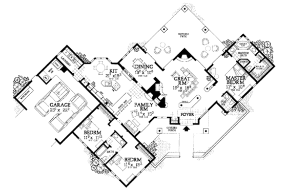 Floor Plan - Main Floor for Adobe / Southwestern House Plan #72-141 - 3 bed, 2.5 bath