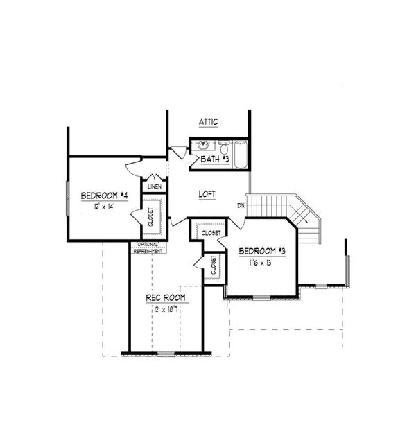 Traditional Floor Plan - Upper Floor Plan #424-426