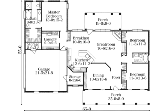 Floor Plan - Main Floor for Traditional House Plan #406-286 - 3 bed, 2 bath