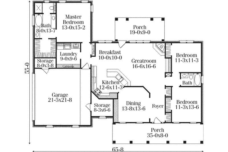 Home Plan - Floor Plan - Main Floor for Traditional House Plan #406-286 - 3 bed, 2 bath