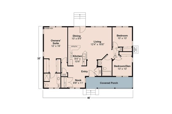 Floor Plan - Main Floor for Farmhouse House Plan #124-300 - 3 bed, 2 bath