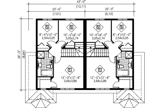 Floor Plan - Upper Floor for European House Plan #25-357 - 3 bed, 1.5 bath