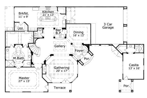 Floor Plan - Main Floor for Mediterranean House Plan #411-171 - 3 bed, 4.5 bath