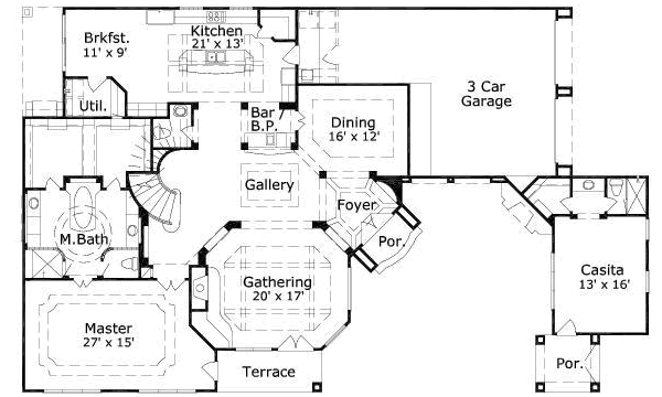 Mediterranean Floor Plan - Main Floor Plan #411-171