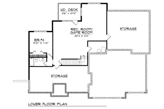 Floor Plan - Lower Floor for Traditional House Plan #70-339 - 3 bed, 2 bath