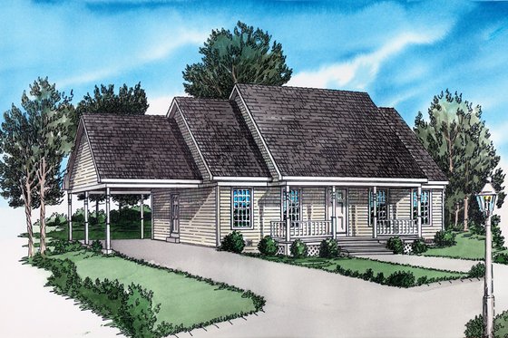 Exterior - Front Elevation for Southern House Plan #16-254 - 2 bed, 1 bath