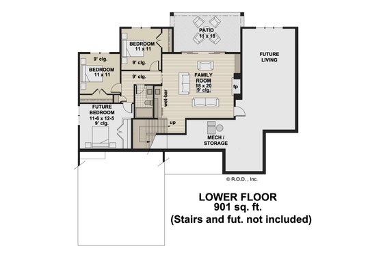 Floor Plan - Lower Floor for Farmhouse House Plan #51-1248 - 4 bed, 3 bath