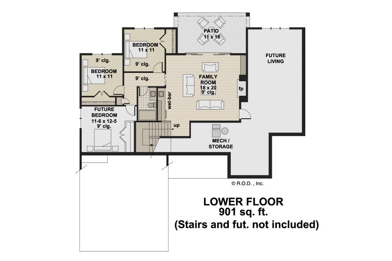 Dream House Plan - Floor Plan - Lower Floor for Farmhouse House Plan #51-1248 - 4 bed, 3 bath