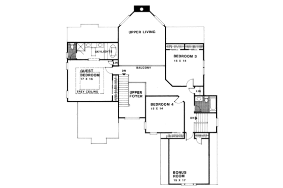 Floor Plan - Upper Floor for European House Plan #56-227 - 4 bed, 3.5 bath
