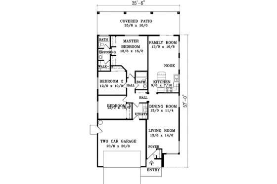 Floor Plan - Main Floor for Ranch House Plan #1-1003 - 3 bed, 2 bath