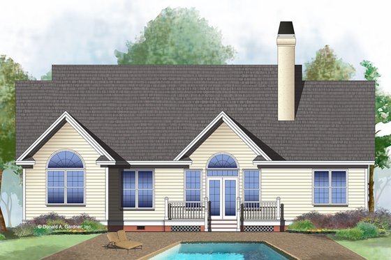 Exterior - Rear Elevation for Ranch House Plan #929-478 - 3 bed, 2 bath