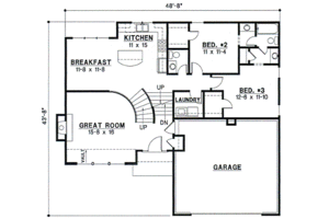 Floor Plan - Main Floor for Traditional House Plan #67-657 - 3 bed, 2 bath