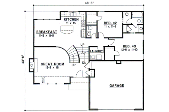 Floor Plan - Main Floor for Traditional House Plan #67-657 - 3 bed, 2 bath