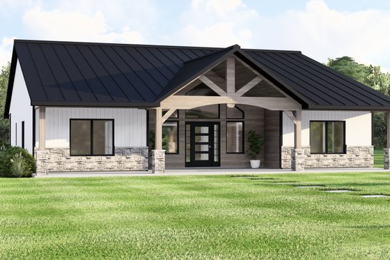 Exterior - Front Elevation 3 for Barndominium House Plan #1064-412 - 4 bed, 2 bath
