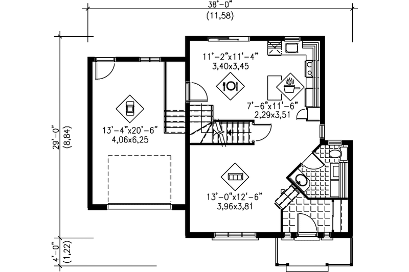 House Blueprint - Floor Plan - Main Floor for Traditional House Plan #25-2107 - 3 bed, 1.5 bath