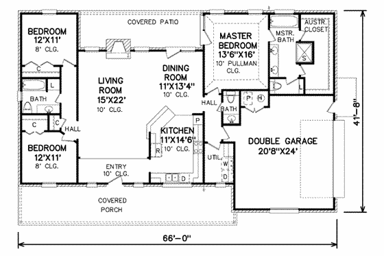 Floor Plan - Main Floor for Ranch House Plan #65-482 - 3 bed, 3 bath