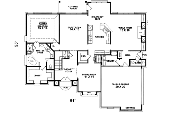 Floor Plan - Main Floor for European House Plan #81-563 - 4 bed, 3.5 bath