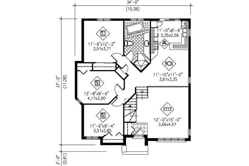 House Blueprint - Floor Plan - Main Floor House Plan #25-1029 - 3 bed, 1 bath