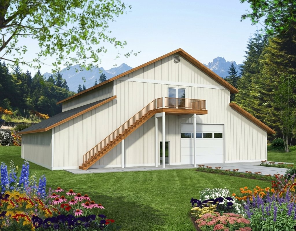 Exterior - Front Elevation 2 for Barndominium House Plan #117-1107, 0.5 bath