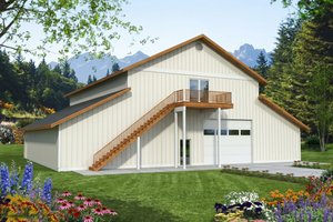 Architectural House Design - Exterior - Front Elevation for Barndominium House Plan #117-1107, 0.5 bath