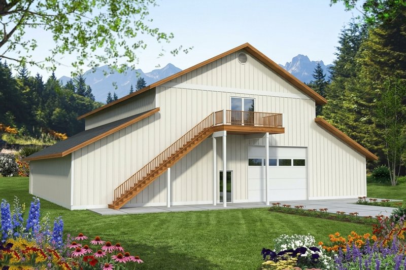 Architectural House Design - Exterior - Front Elevation 2 for Barndominium House Plan #117-1107, 0.5 bath