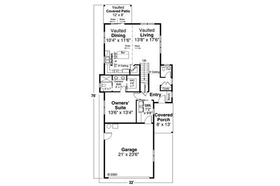 Floor Plan - Main Floor for Craftsman House Plan #124-1213 - 3 bed, 2.5 bath
