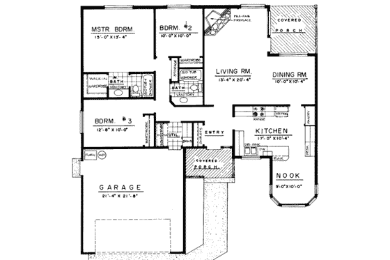 Floor Plan - Main Floor for Traditional House Plan #303-294 - 3 bed, 2 bath