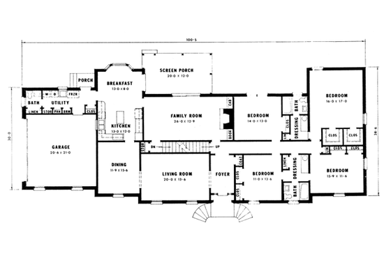 Floor Plan - Main Floor for Traditional House Plan #10-153 - 4 bed, 2.5 bath