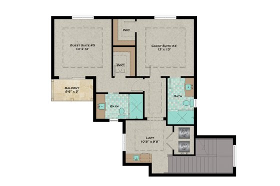 Floor Plan - Upper Floor for Bungalow House Plan #548-41 - 5 bed, 5.5 bath