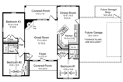European Style House Plan - 3 Beds 2 Baths 1251 Sq/Ft Plan #21-129 
