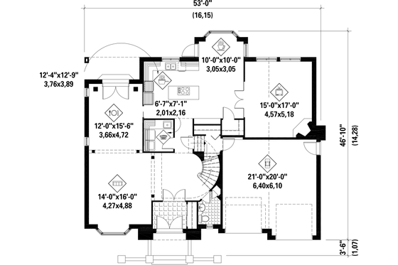Floor Plan - Main Floor for European House Plan #25-4861 - 4 bed, 2 bath