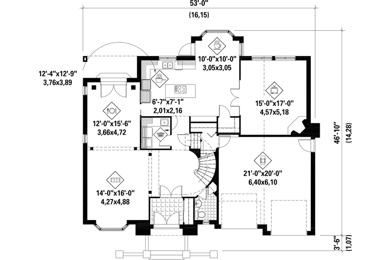 Dream House Plan - Floor Plan - Main Floor for European House Plan #25-4861 - 4 bed, 2 bath