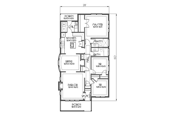 Floor Plan - Main Floor for Craftsman House Plan #423-50 - 3 bed, 2 bath