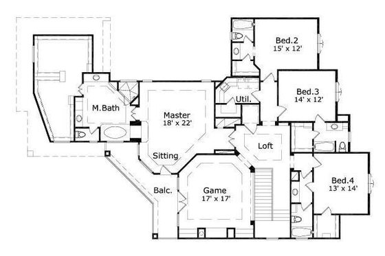 Floor Plan - Upper Floor for European House Plan #411-378 - 4 bed, 4.5 bath