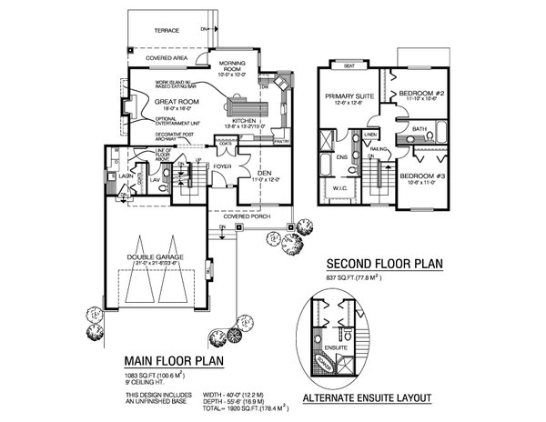 House Blueprint - Floor Plan - Main Floor for Country House Plan #1100-179 - 3 bed, 2.5 bath