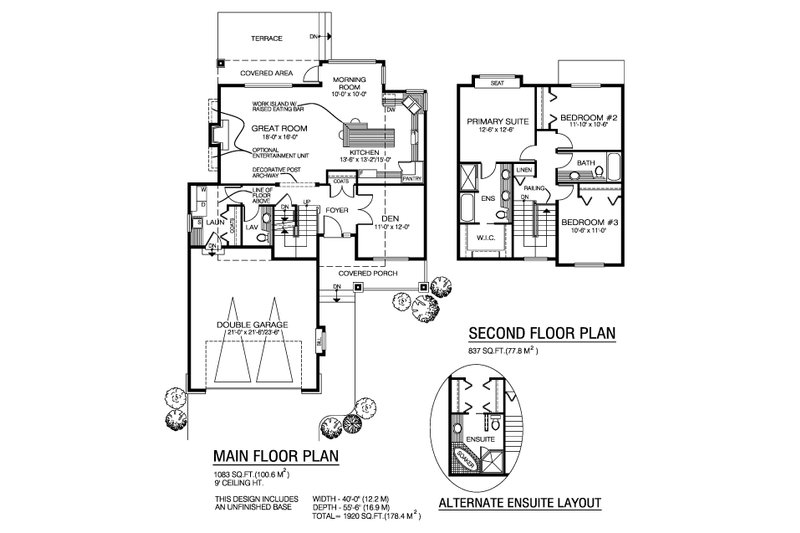 House Blueprint - Floor Plan - Main Floor for Country House Plan #1100-179 - 3 bed, 2.5 bath