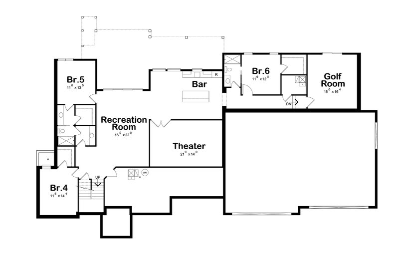 House Blueprint - Floor Plan - Lower Floor for Contemporary House Plan #20-2615 - 6 bed, 4.5 bath