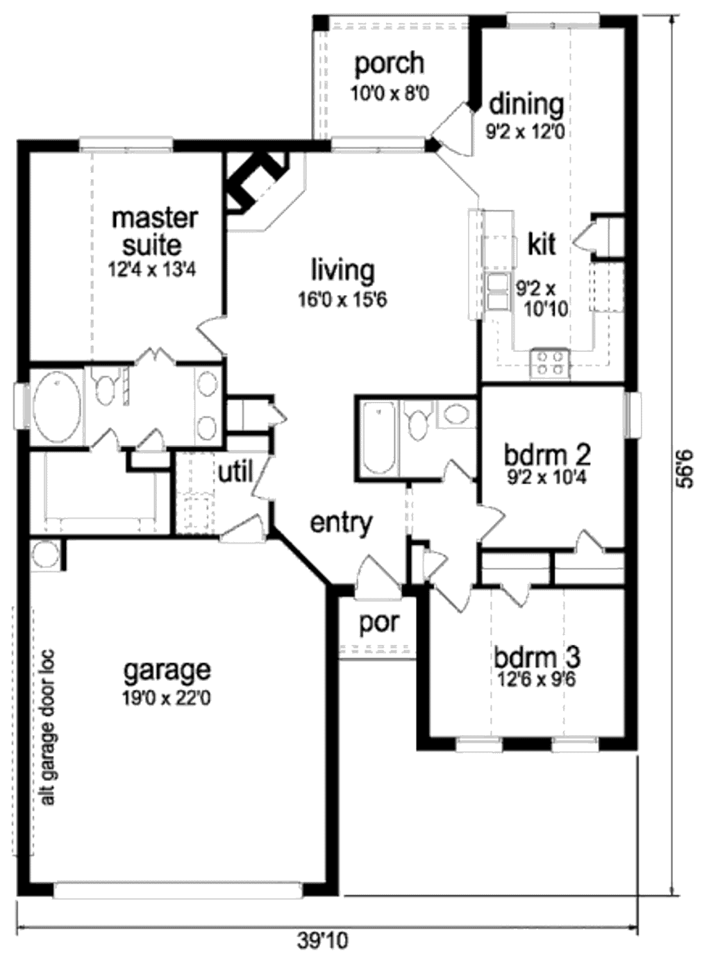 Floor Plan - Main Floor for Traditional House Plan #84-323 - 3 bed, 2 bath