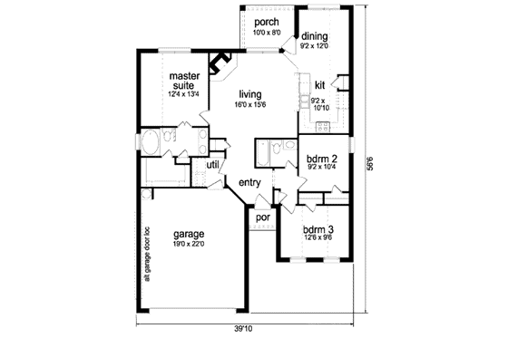 Floor Plan - Main Floor for Traditional House Plan #84-323 - 3 bed, 2 bath