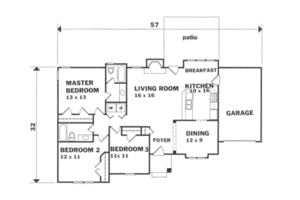 Floor Plan - Main Floor for Ranch House Plan #129-140 - 3 bed, 2 bath