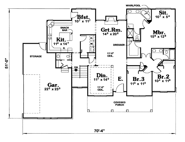 Country Style House Plan - 3 Beds 2 Baths 2040 Sq/Ft Plan #20-683 ...