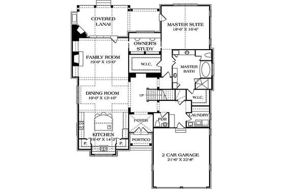 European style house plan, main level floor plan
