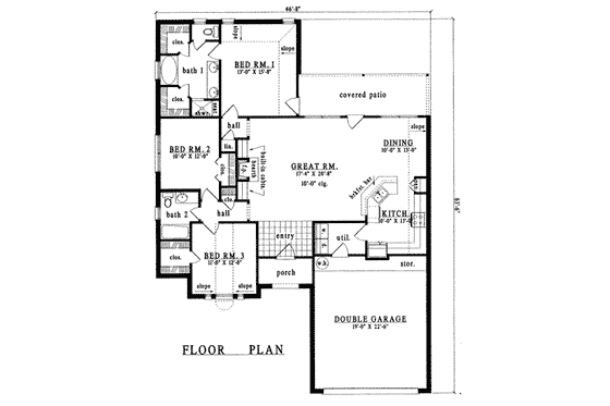 Floor Plan - Main Floor for Traditional House Plan #42-238 - 3 bed, 2 bath