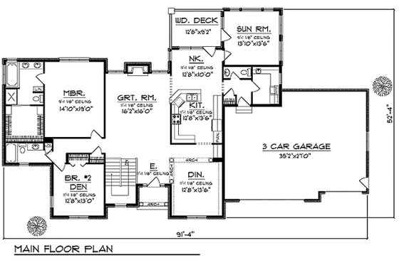Floor Plan - Main Floor for Traditional House Plan #70-620 - 4 bed, 4.5 bath