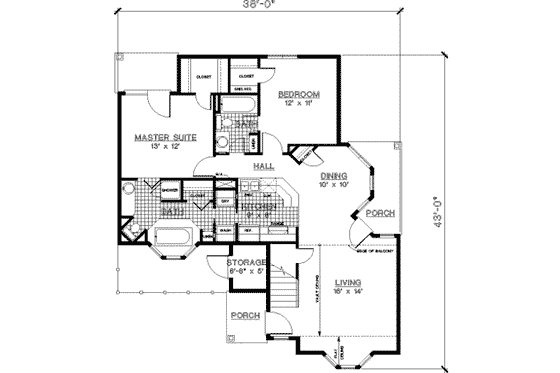 Floor Plan - Main Floor for European House Plan #45-185 - 3 bed, 3 bath